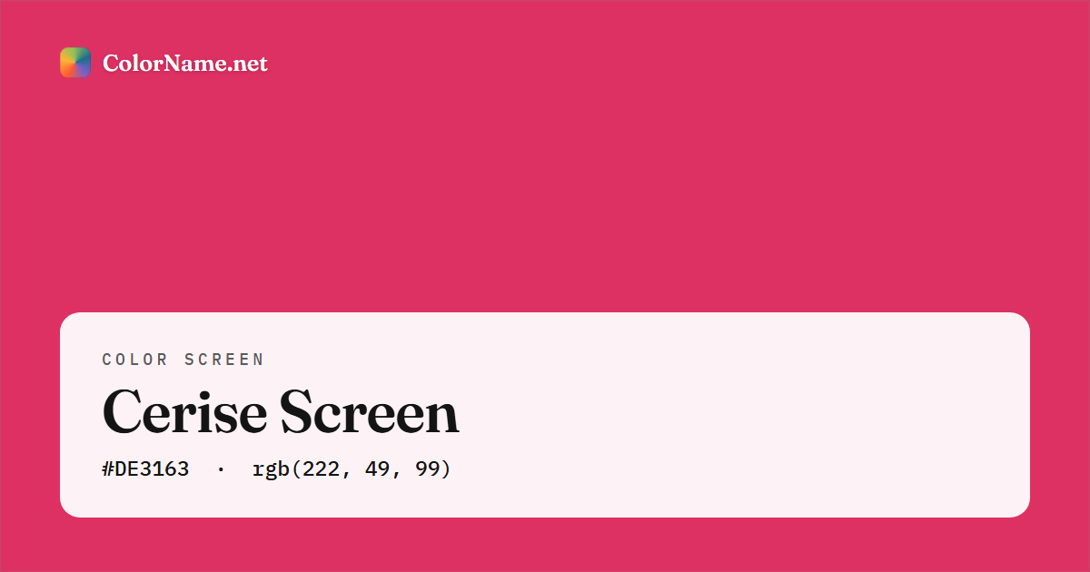Cerise screen preview — a full-screen solid cerise color, hex #DE3163, rgb(222, 49, 99)