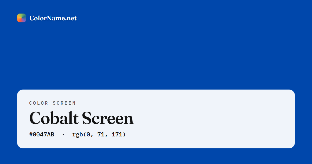 Cobalt screen preview — a full-screen solid cobalt color, hex #0047AB, rgb(0, 71, 171)
