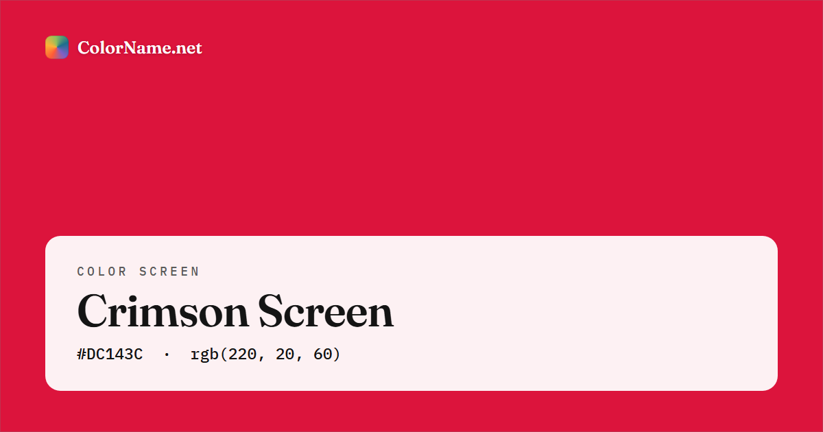 Crimson screen preview — a full-screen solid crimson color, hex #DC143C, rgb(220, 20, 60)