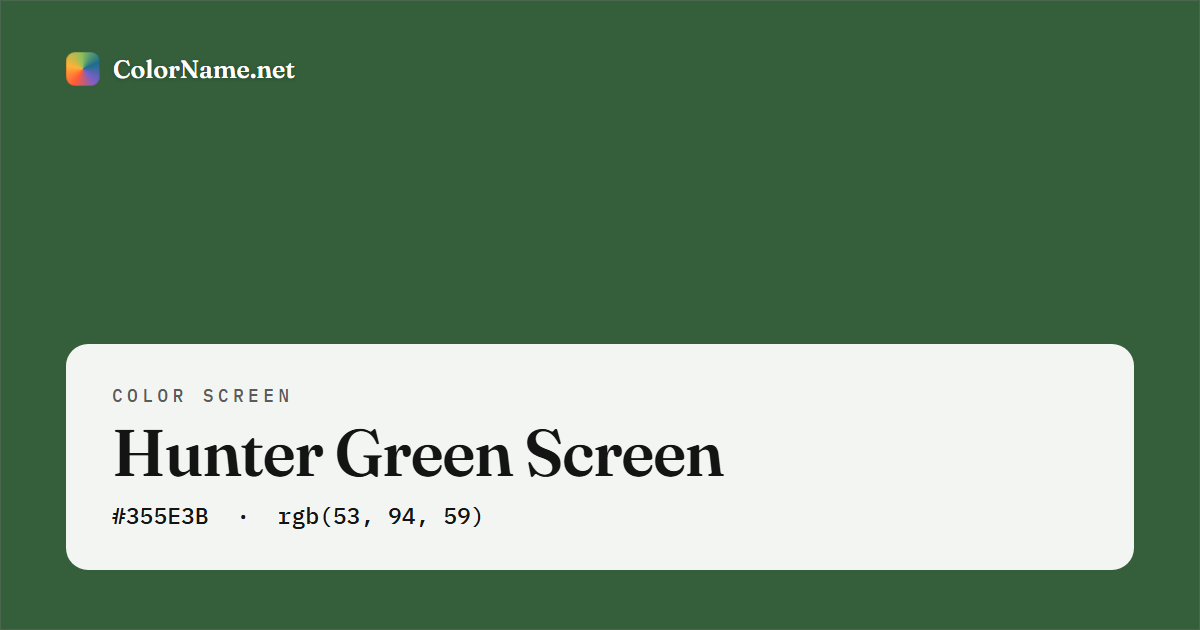 Hunter Green screen preview — a full-screen solid hunter green color, hex #355E3B, rgb(53, 94, 59)