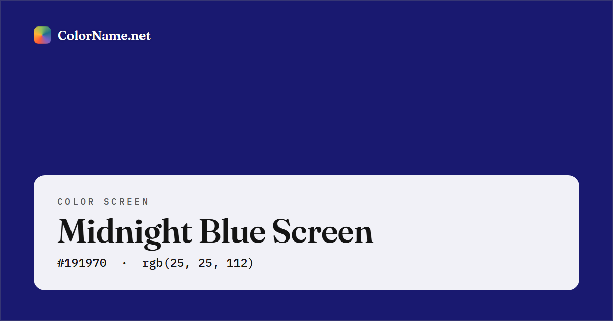 Midnight Blue screen preview — a full-screen solid midnight blue color, hex #191970, rgb(25, 25, 112)