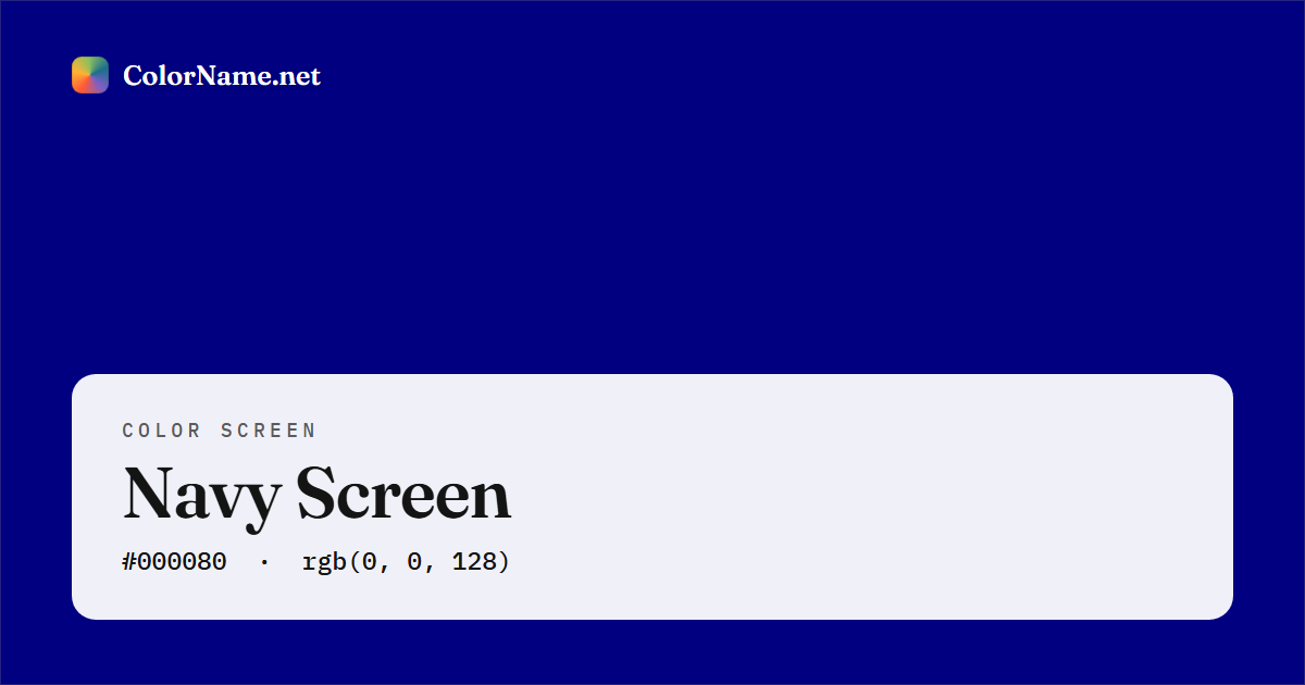 Navy screen preview — a full-screen solid navy color, hex #000080, rgb(0, 0, 128)