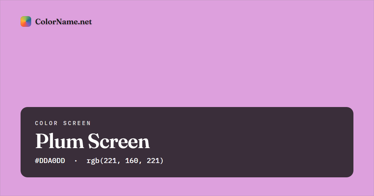 Plum screen preview — a full-screen solid plum color, hex #DDA0DD, rgb(221, 160, 221)