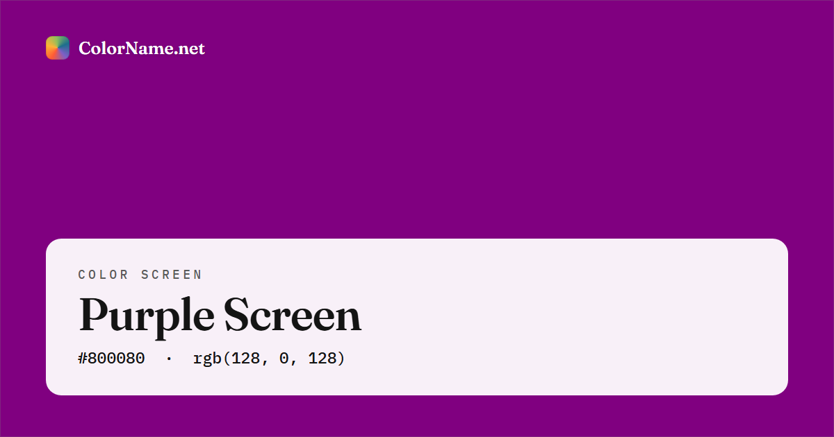 Purple screen preview — a full-screen solid purple color, hex #800080, rgb(128, 0, 128)